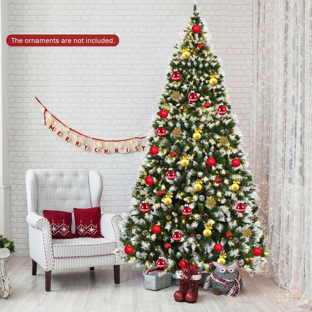9ft Pre-lit Snowy Christmas Tree 2058 Tips w/ Pine Cones &amp; Red Berries