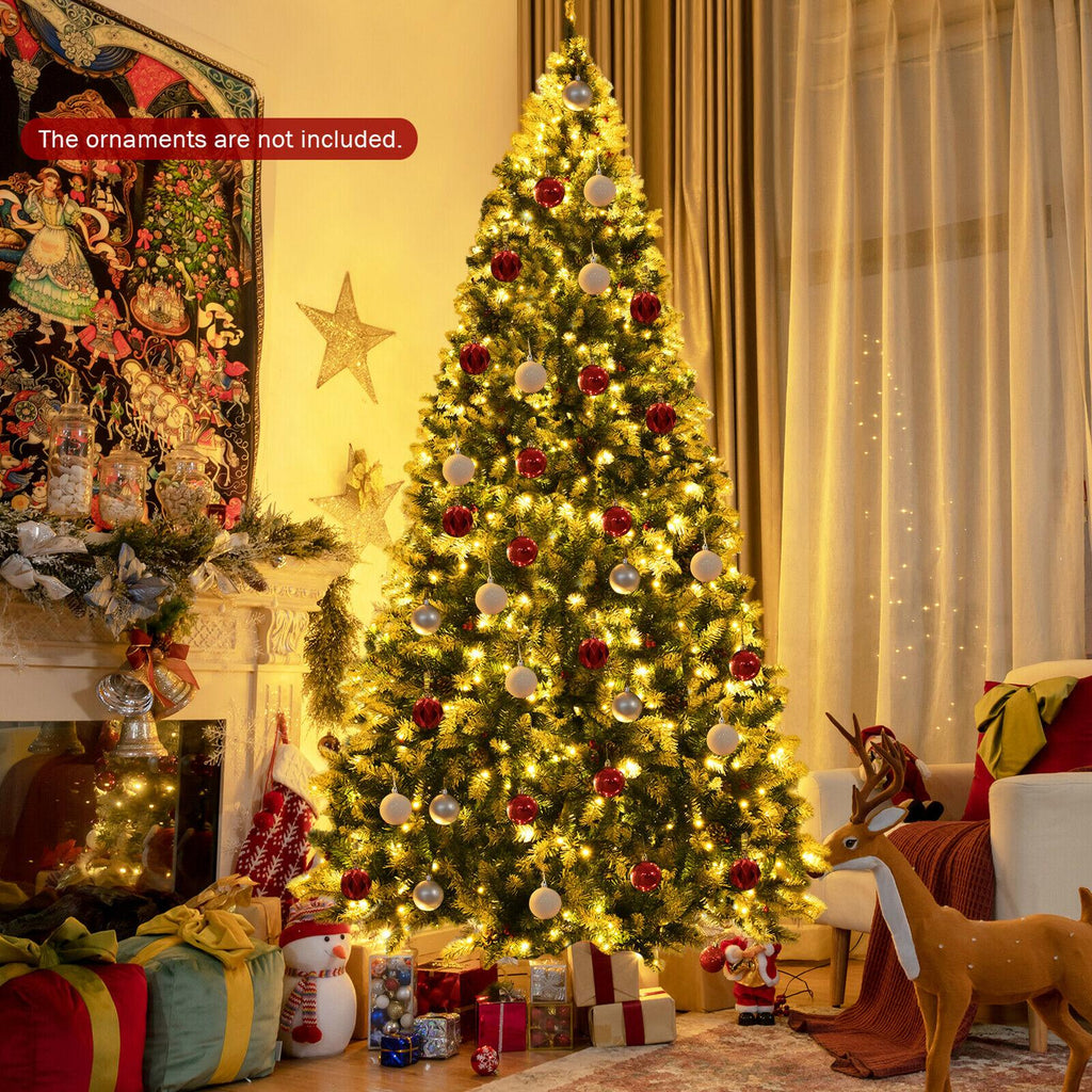 9ft Pre-lit Snowy Christmas Tree 2058 Tips w/ Pine Cones &amp; Red Berries