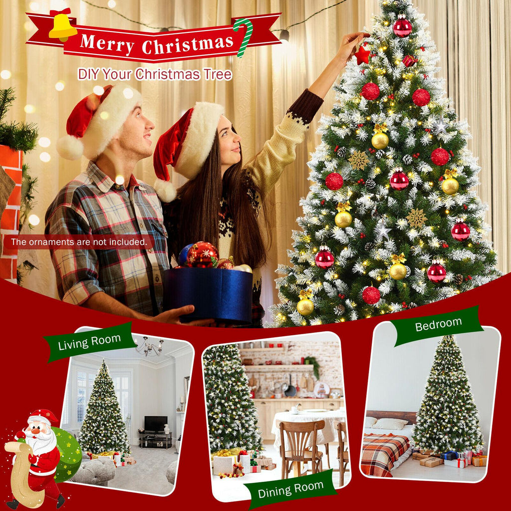 9ft Pre-lit Snowy Christmas Tree 2058 Tips w/ Pine Cones &amp; Red Berries