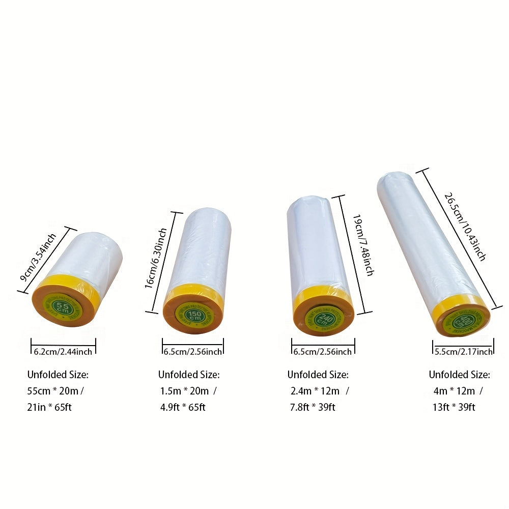 Pre-Taped MasFilm, Clear Plastic Sheeting Plastic Drop Cloths For Painting, Automotive Appliance, Plastic Sheeting Cover For Home Painting