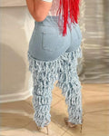 tassel detail washed zipper fly pocket skinny jeans