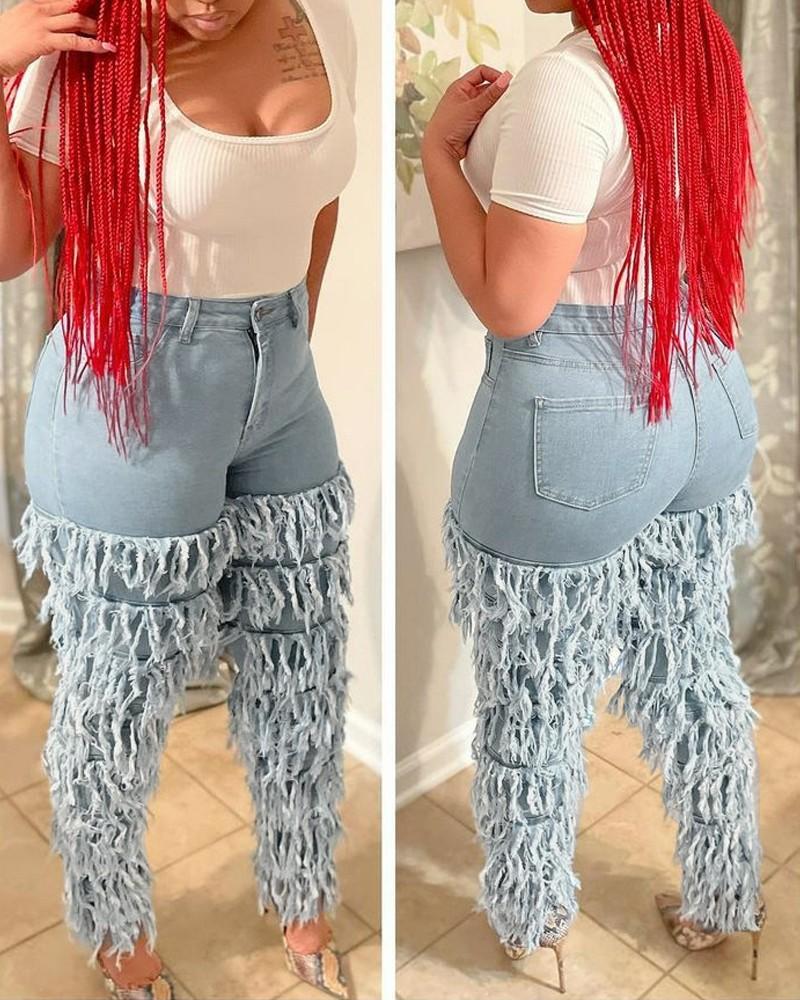 tassel detail washed zipper fly pocket skinny jeans