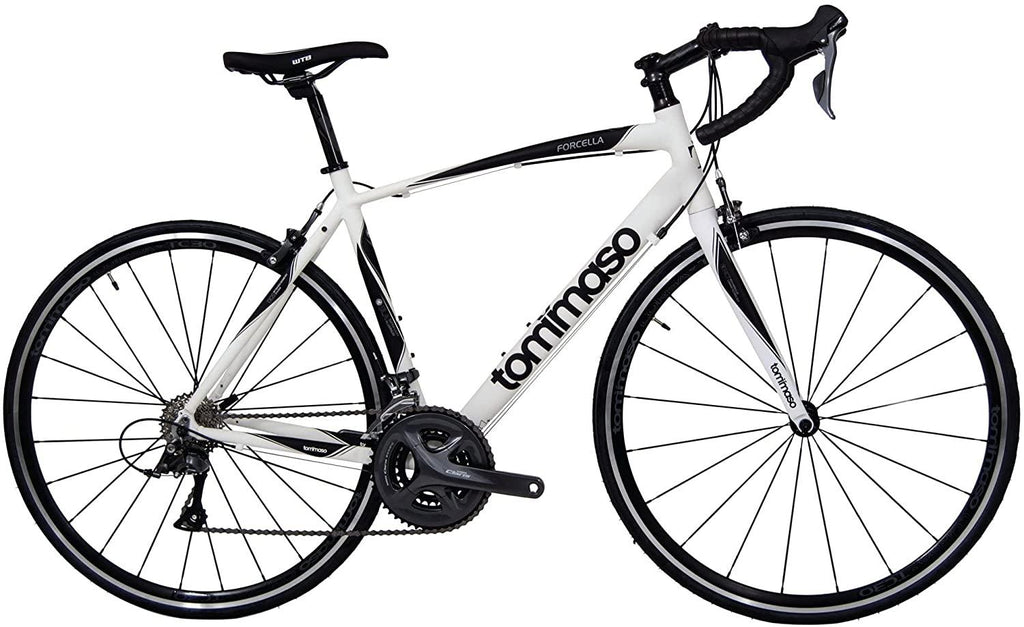 Tommaso Forcella Endurance Aluminum Road Bike, Carbon Fork,  Claris R2000, 24 Speeds, Aero Wheels, Matte Black, Matte White