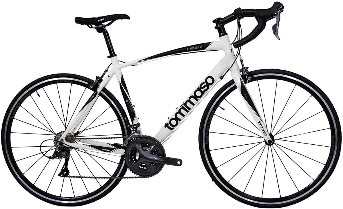 Tommaso Forcella Endurance Aluminum Road Bike, Carbon Fork,  Claris R2000, 24 Speeds, Aero Wheels, Matte Black, Matte White