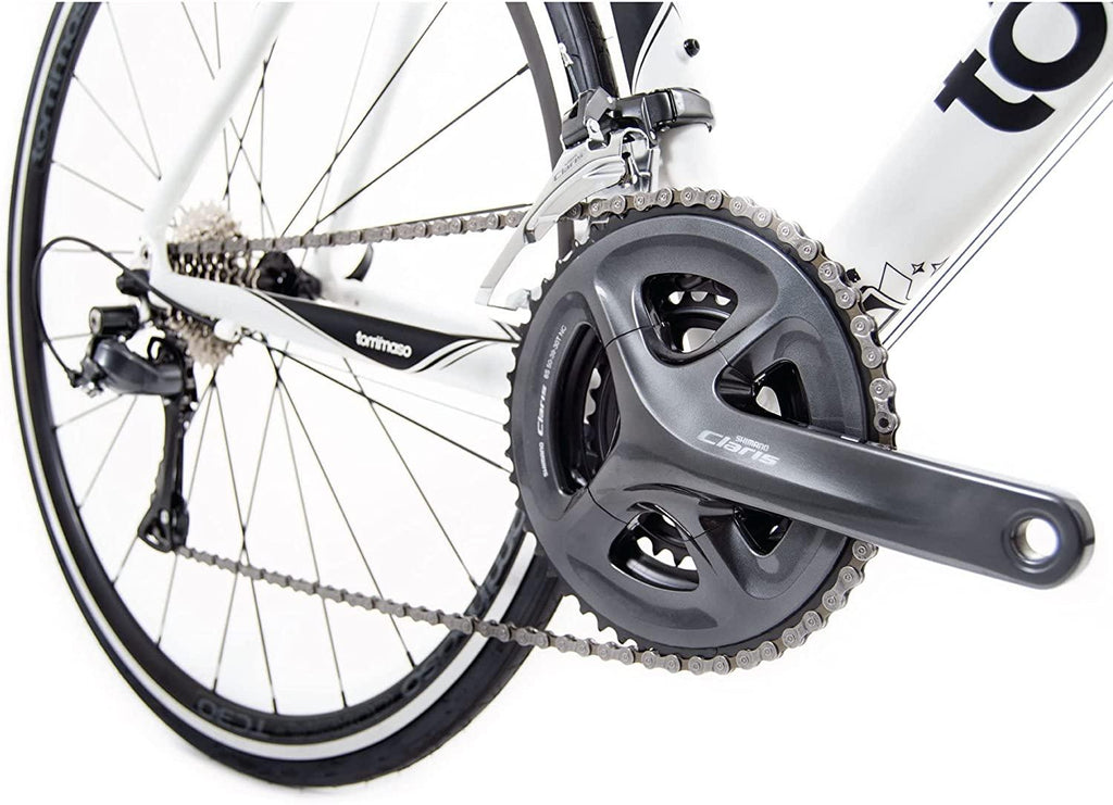 Tommaso Forcella Endurance Aluminum Road Bike, Carbon Fork,  Claris R2000, 24 Speeds, Aero Wheels, Matte Black, Matte White