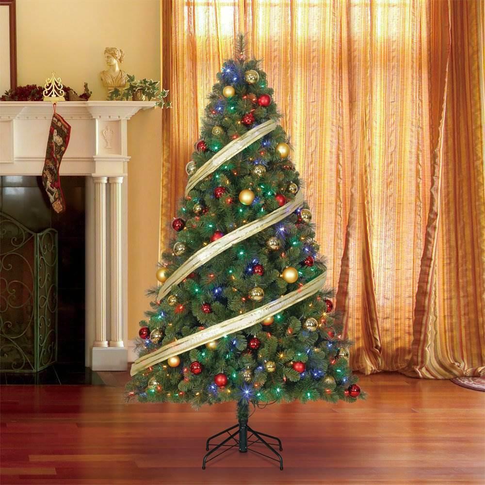 Home Herita7 Ft. Artificial Cascade Pine Christmas Tree with Changing Lights