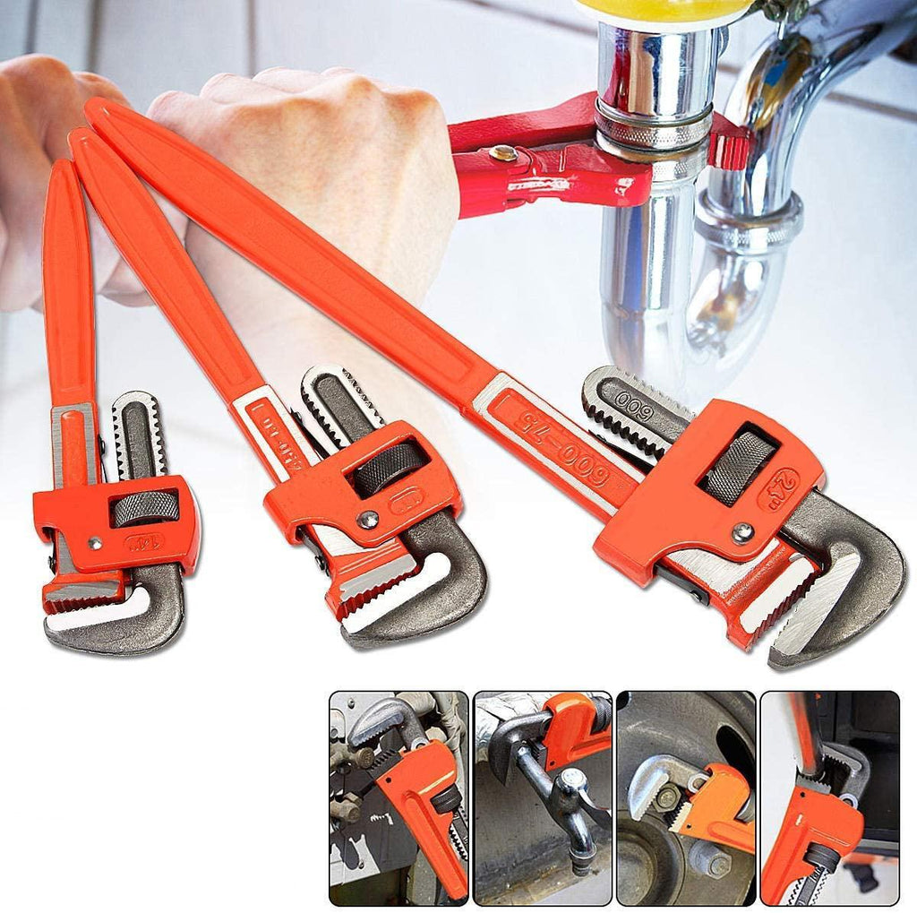 DSY Hand Tools 3Pcs Heavy Duty Pipe Wrench Adjustable Set 14inch 18inch 24inch Monkey Soft Grip