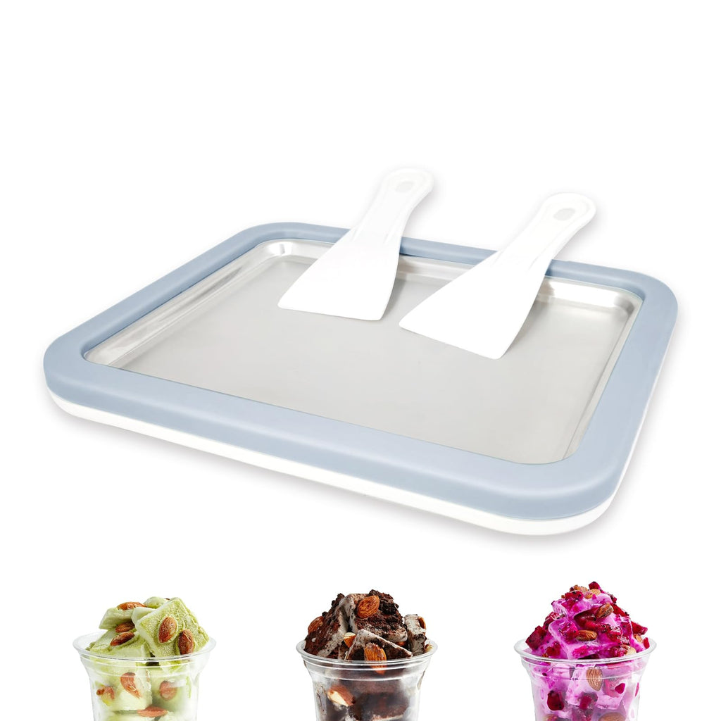 Rolled Ice Cream Maker  Ice Cream Maker with 2 Spatulas Frozen Yoghurt Plate Homemade DIY  Gelato Pan/Roll (Light Blue)