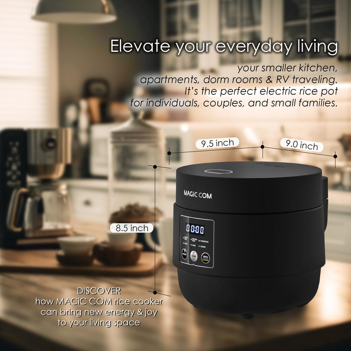 Rice Cooker 4 Cup Uncooked/ 8 Cup Cooked, Digital Display with Warmer, Small Rice Maker & Multiple Settings, 24H Delay Timer, Automatic Keep Warm, Nonstick Inner Pot, ArrocEléctrica