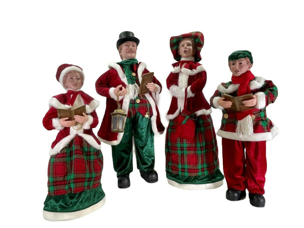 35" Plaid Velvet Caroler Family Set of 4