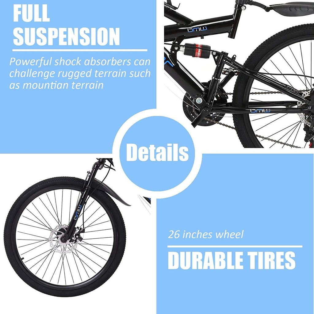 Astrong MTB 26in Mountain Bike 21 Speed and Height 23''-27.5 '' Adjustable MTB Road Bicycle with Double Disc Brakes for Mens and Womens Cycling in Mountain Wasteland Roads Cities (Black)