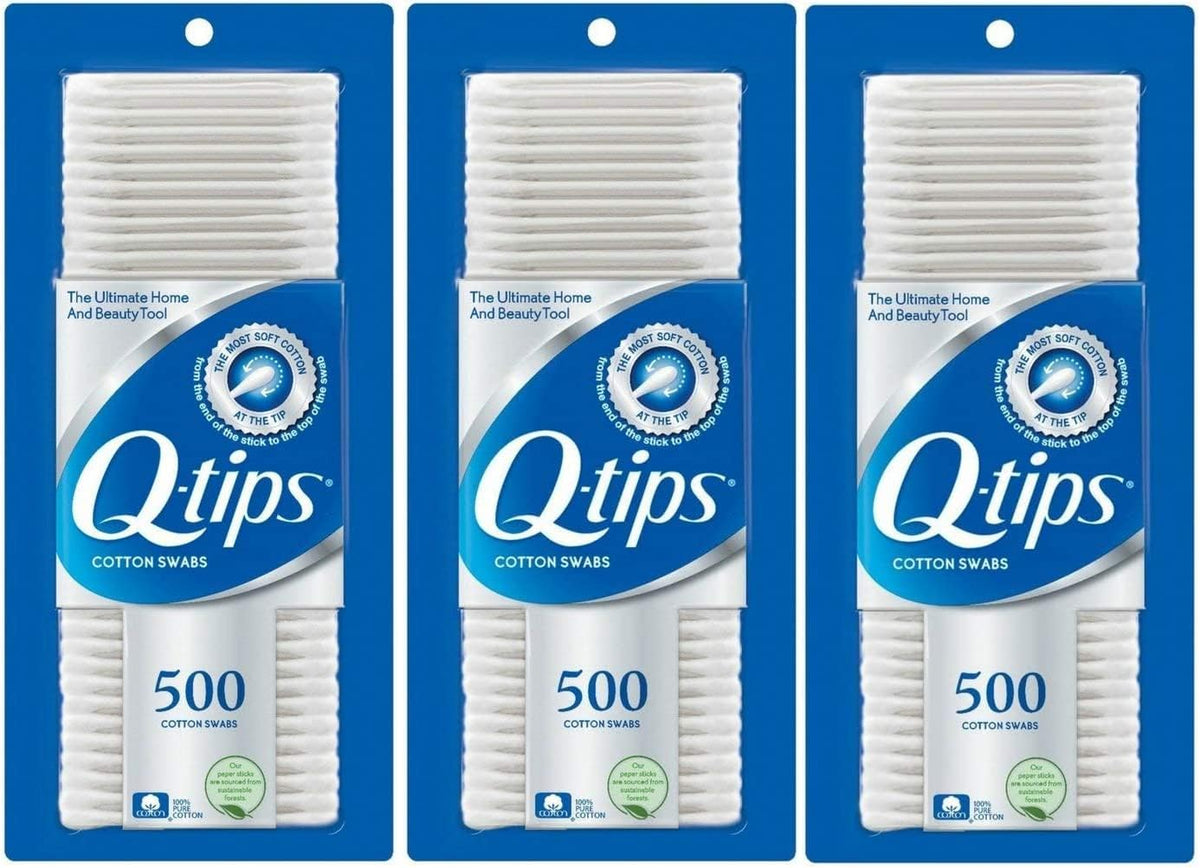 Q-tips Cotton Swabs, 500 Count (Pack of 3)