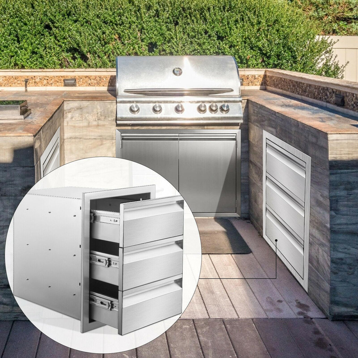 14x20.5x23" OUTDOOR KITCHEN DOUBLE DRAWER BBQ ISLAND  STEEL USA