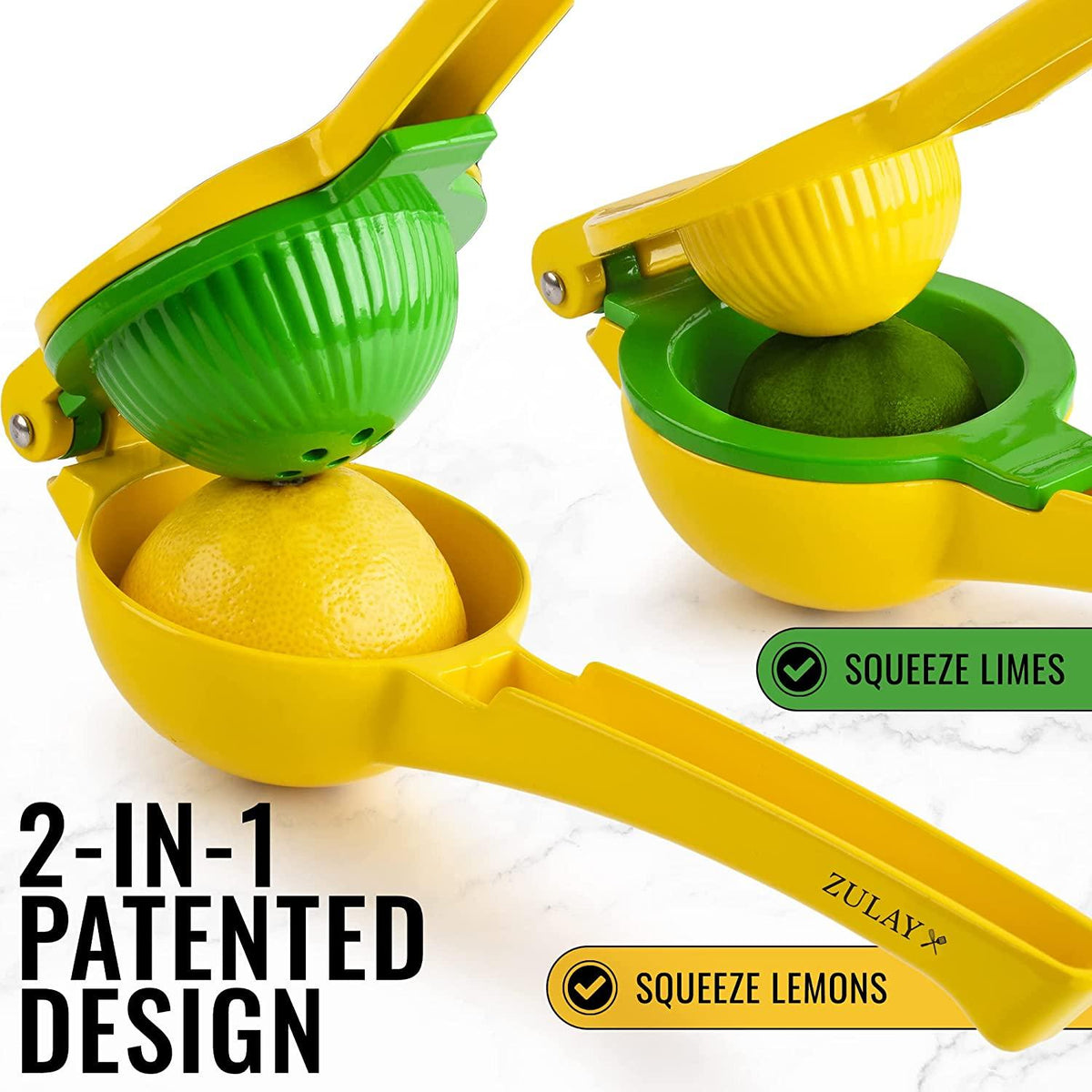 Zulay Metal 2-In-1 Lemon Lime Squeezer - Hand Juicer Lemon Squeezer - Max Extraction Manual Citrus Juicer