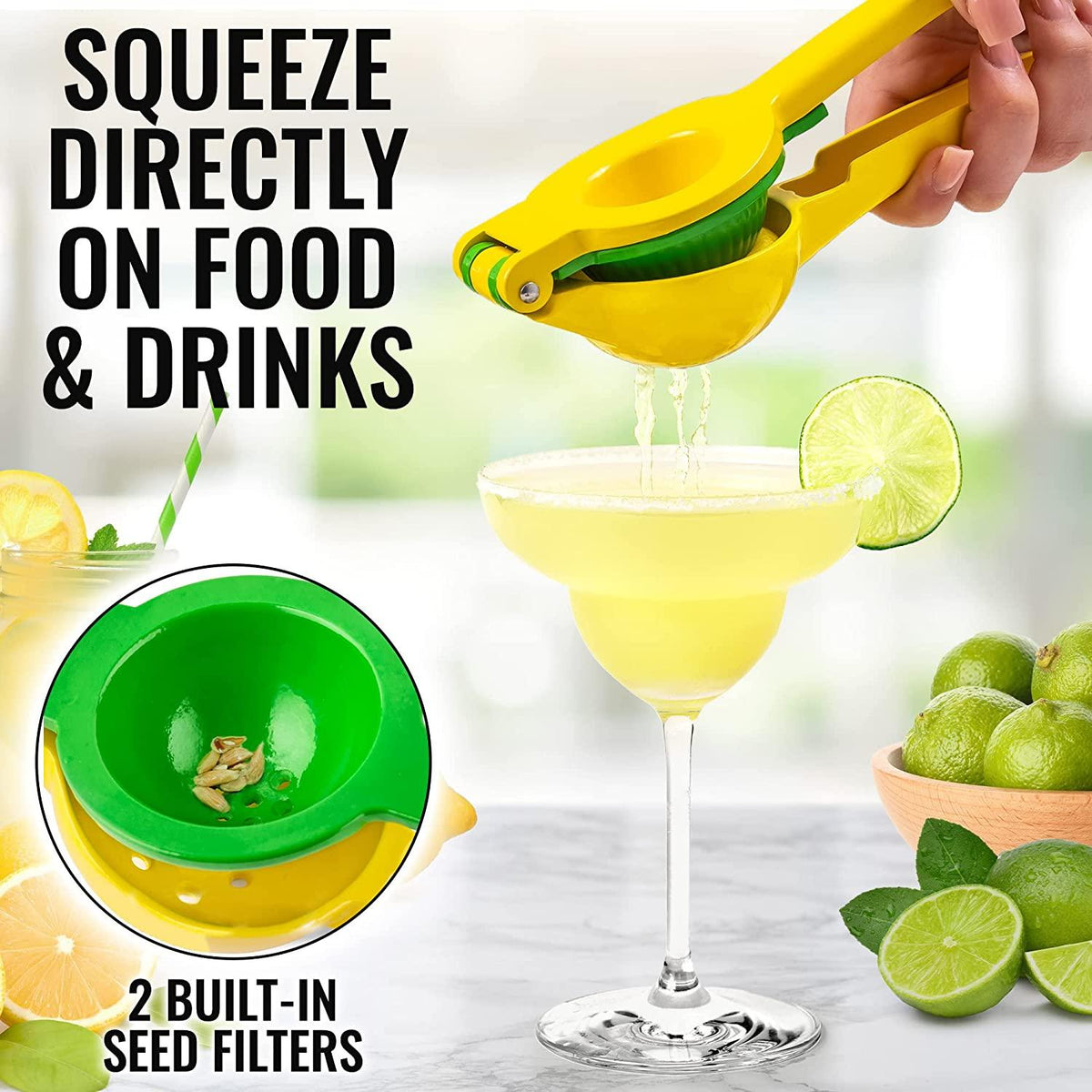 Zulay Metal 2-In-1 Lemon Lime Squeezer - Hand Juicer Lemon Squeezer - Max Extraction Manual Citrus Juicer