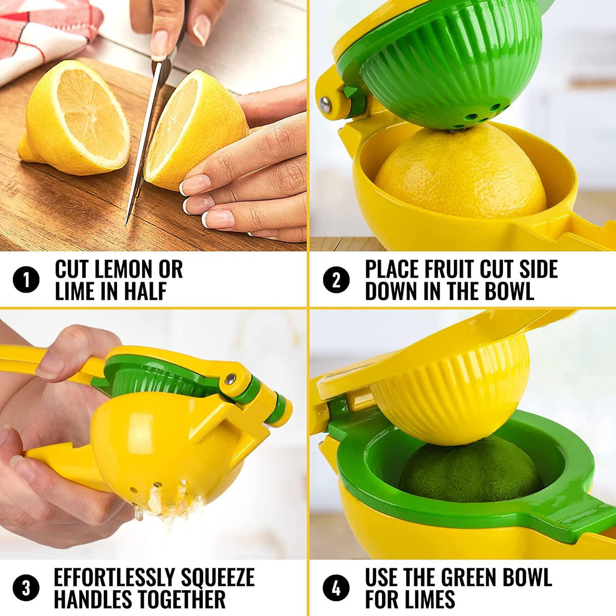 Zulay Metal 2-In-1 Lemon Lime Squeezer - Hand Juicer Lemon Squeezer - Max Extraction Manual Citrus Juicer