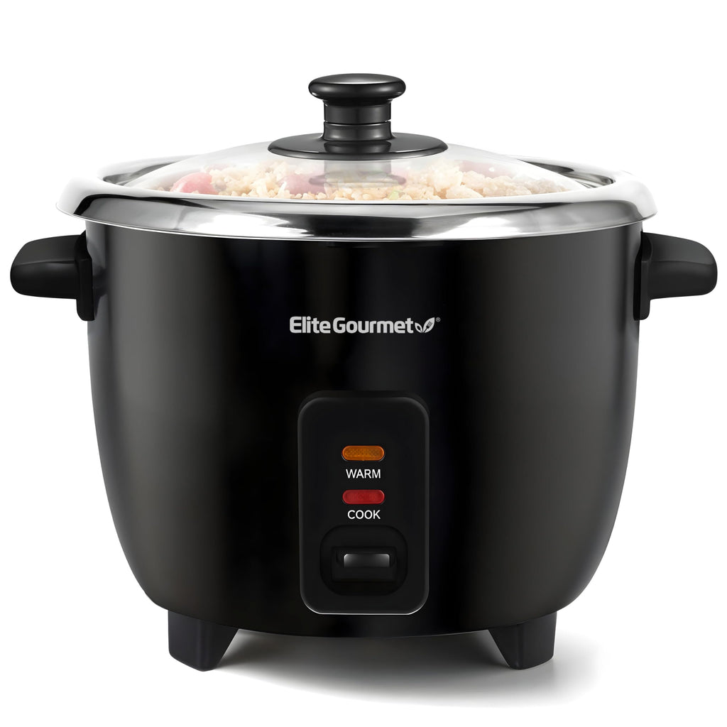 ERC006SS 6-Cup Electric Rice Cooker with  Steel Inner Pot, Makes Soups, Stews, Porridges, Grains and Cereals, 6 cup (3 cups uncooked), Black