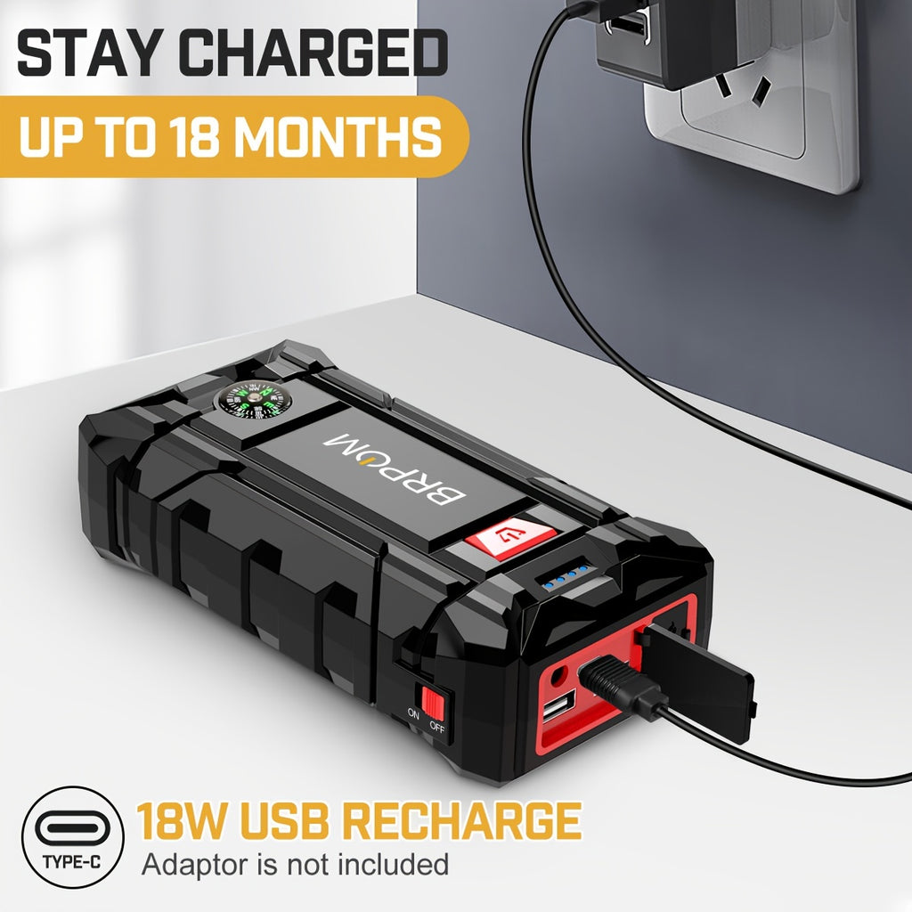 Car Jump Starter, 3000A Peak  (Up To 2.64gal Gas Or 2.11gal Diesel Engine, 50 Times) 12V Auto Booster Battery With  Charger Smart Jump Cables
