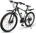 Mountain Bike, 21 Speeds Mountain Bicycle with Aluminum Frame Suspension Fork, 27.5 Inch Wheels Anti- Slip Bicycle, Derailleur System Mechanical Disc Brakes, Black Green