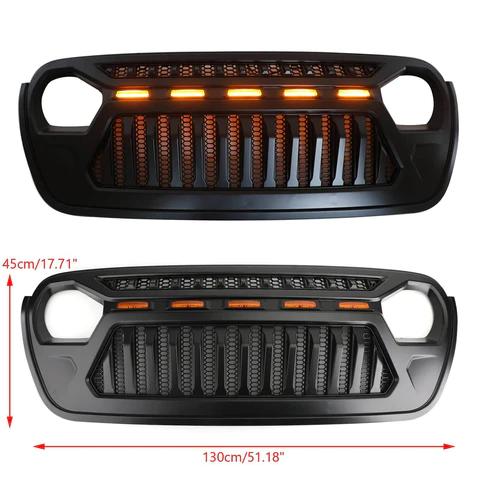 2018-2023 Wrangler JL Front Bumper Grille Grill With 5 LED Amber Light Generic
