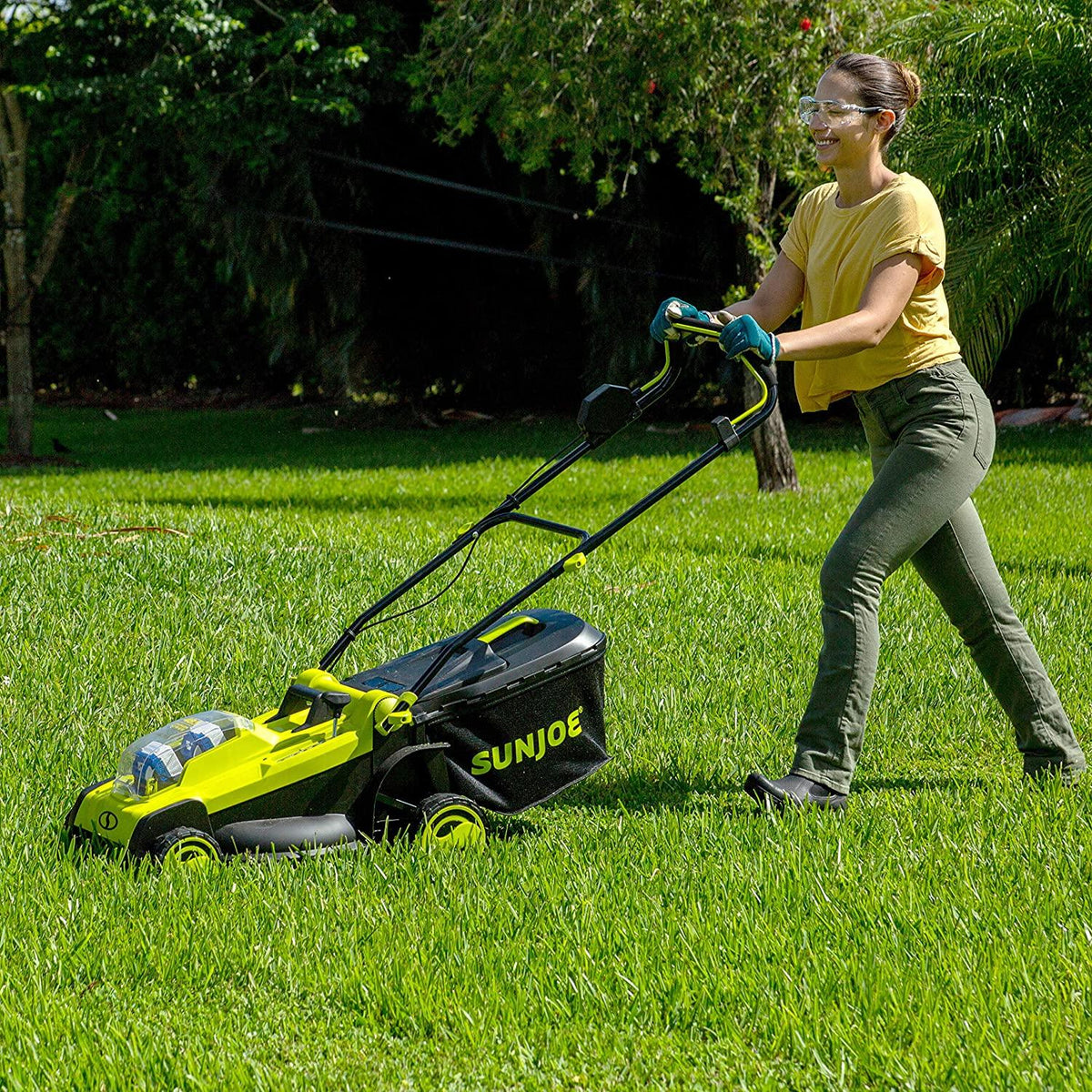 Sun Joe 24V-X2-17LM 48-Volt 17-Inch Mulching Walk-Behind Lawn Mower w/11-Gallon Grass Catcher & 6-Position Height Adjustment, Included, Cordless, Kit (w/ 2X 4.0-Ah Battery and Charger)