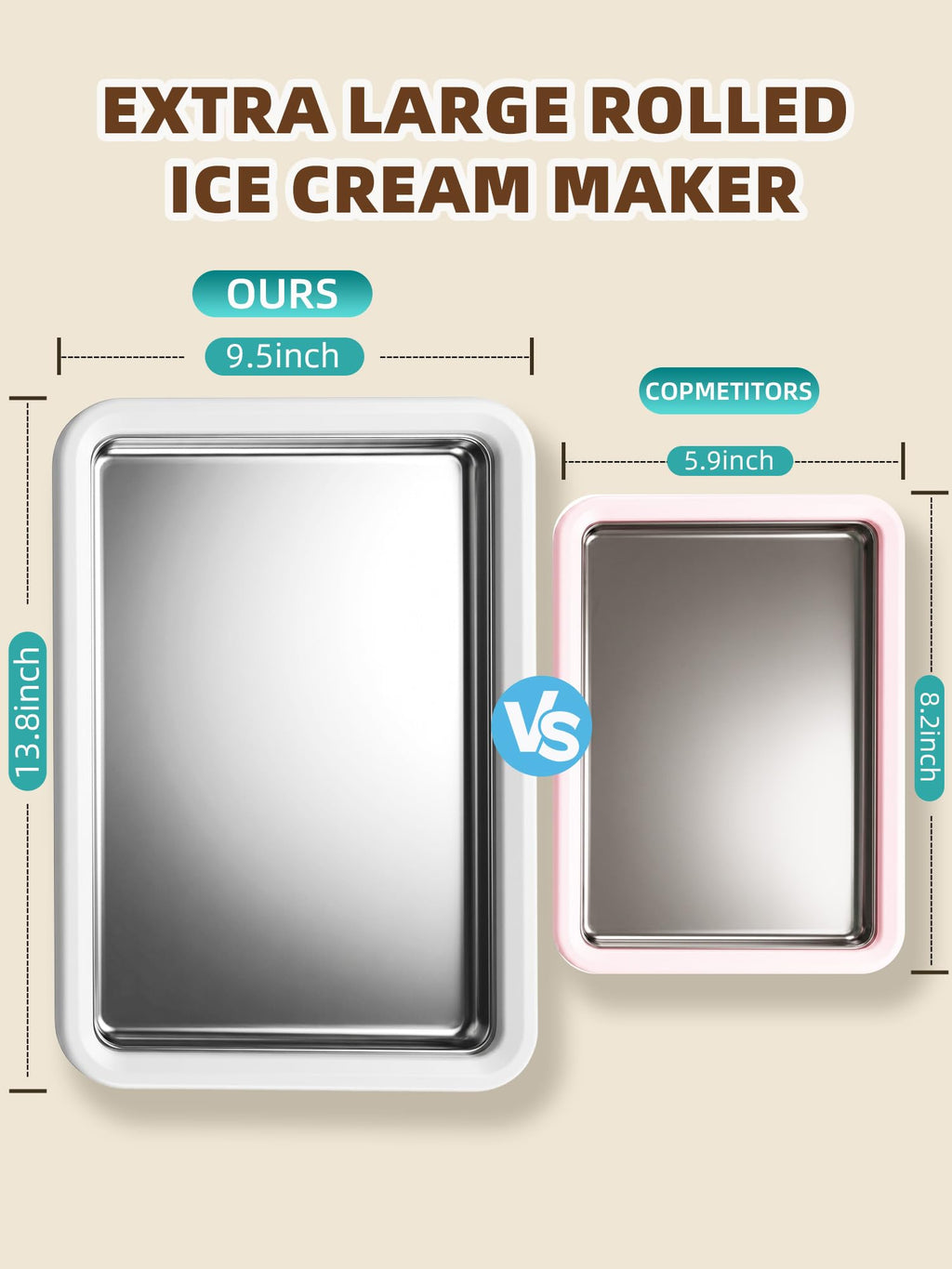 13.8 * 9.5 Inch Extra LarRolled Ice Cream Maker, Rolled Ice Cream Tray | Ice Cream Roller Maker Use 304 Food Grade Premium  Steel, Make  Ice Cream with Family at Home with 2 Spatulas