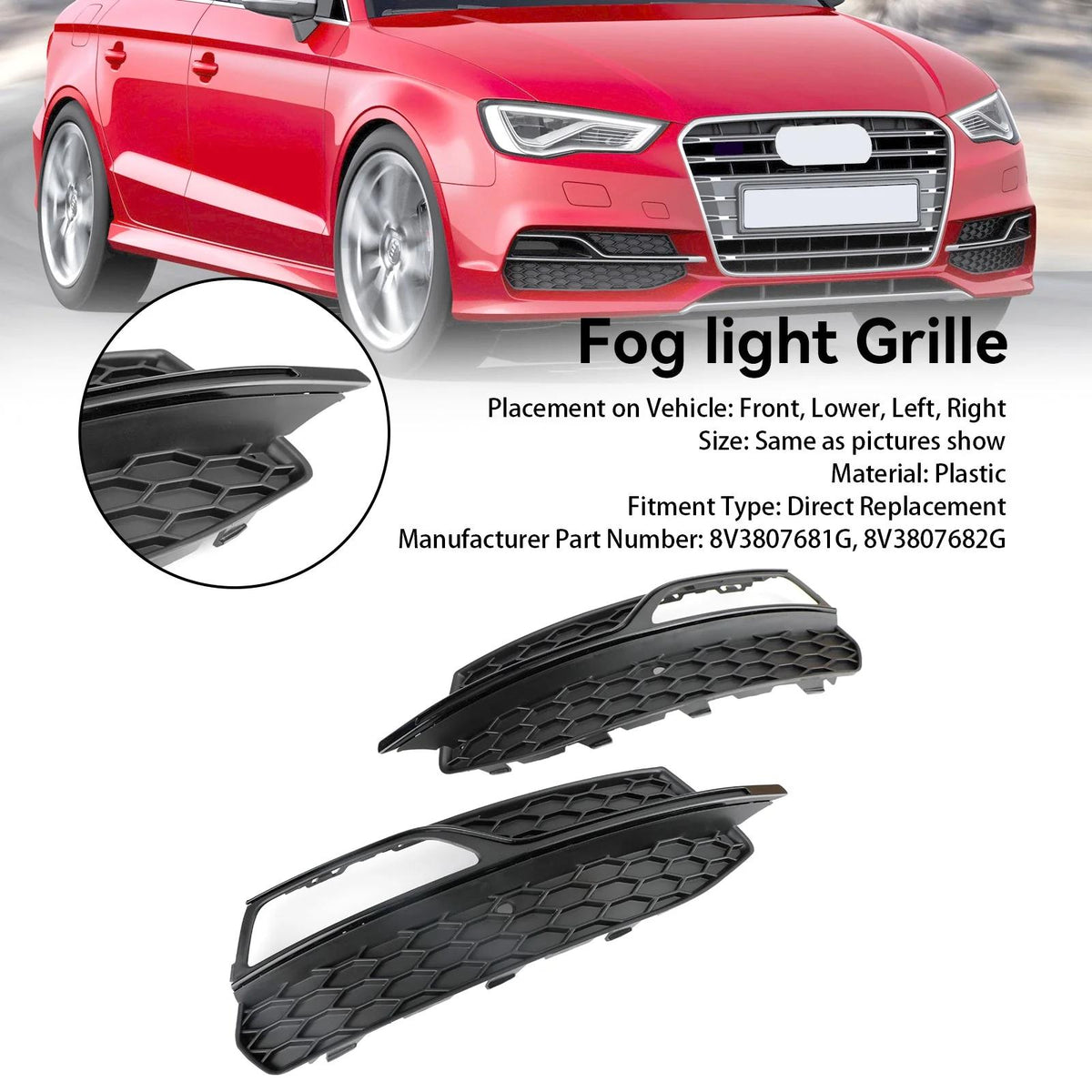 2013-2023 Audi S3 Lower Bumper Fog Light Cover Grill 8V3807681G 8V3807682G Generic