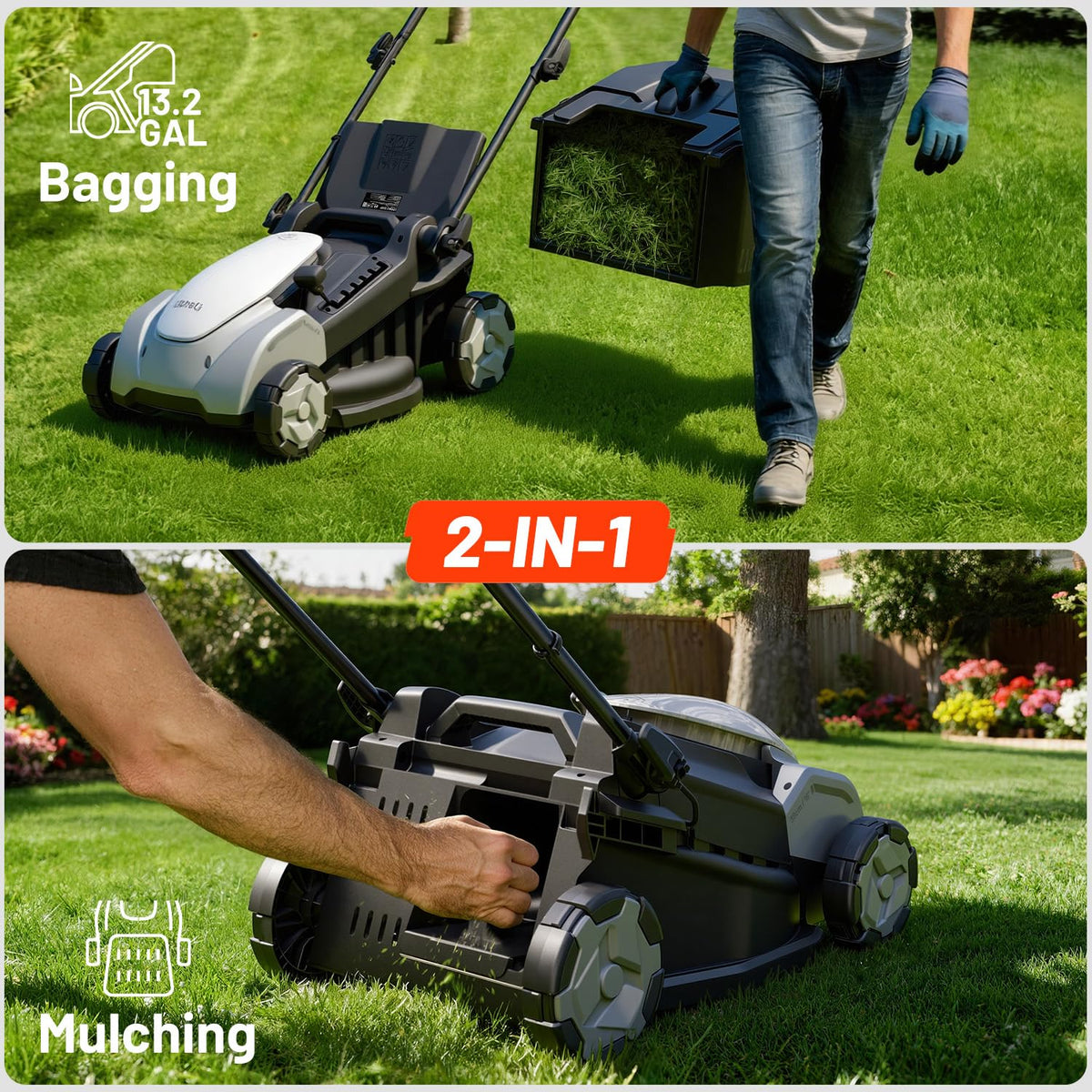 40V (2×20V) Push Mower, Electric Lawn Mower Cordless 16″, Brushless Motor, 6-Height Adjust, 50L Grass Collector, 2×5.0Ah Batteries &amp; Charger