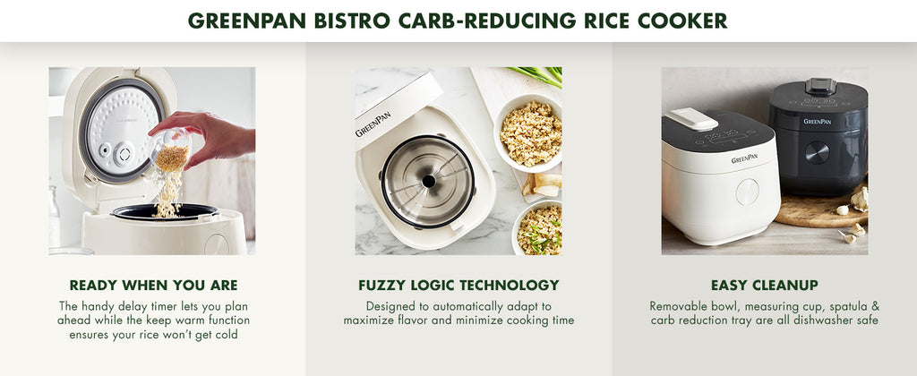 Carb Reducing Electric Rice Cooker, 4 Cups Uncooked/8 Cooked Rice, 10 Presets, LED Display, Healthier Meals, Delay Timer, PFAS-Ceramic Nonstick Removable Bowl, Cool Touch, Steam, Cream