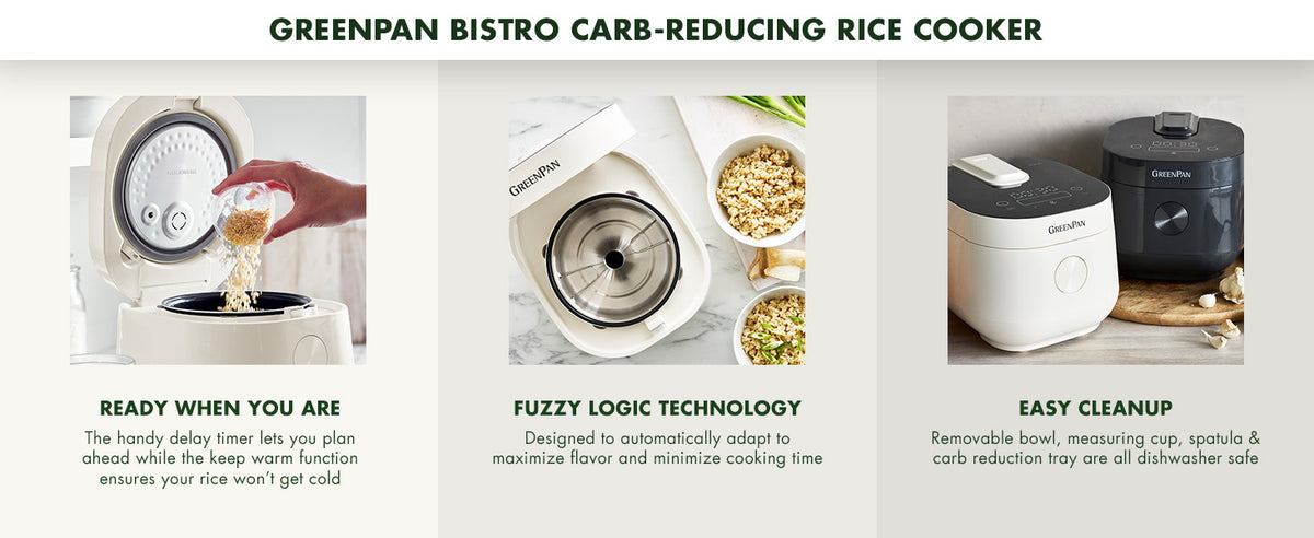 Carb Reducing Electric Rice Cooker, 4 Cups Uncooked/8 Cooked Rice, 10 Presets, LED Display, Healthier Meals, Delay Timer, PFAS-Ceramic Nonstick Removable Bowl, Cool Touch, Steam, Cream