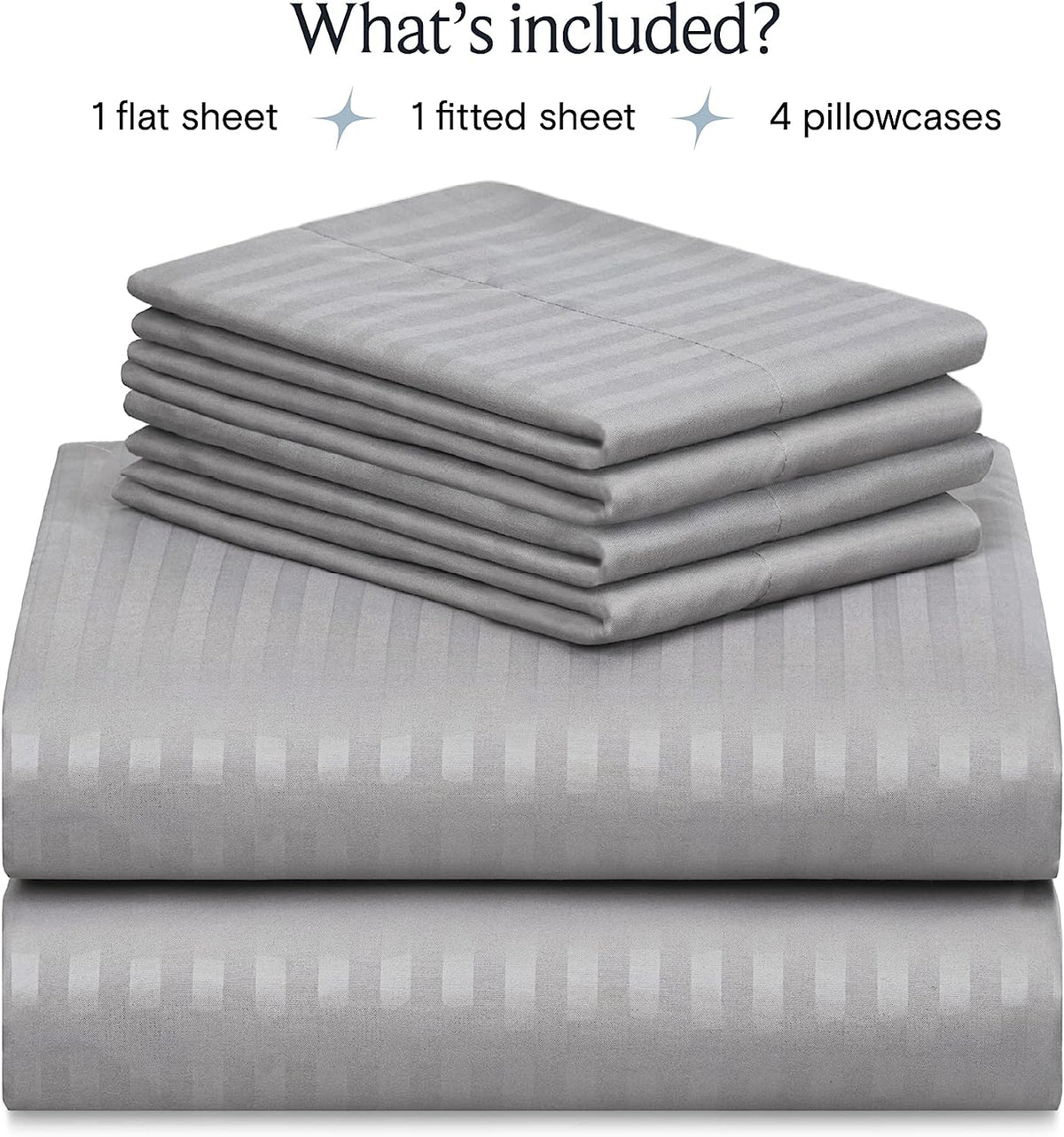 LuxClub King Size Striped Sheets Set, 6 PC Striped Bed Sheets, Deep Pockets 18" Eco Friendly Wrinkle Free Cooling Sheets Machine Washable Hotel Bedding Silky Soft (King, Striped Light Grey)