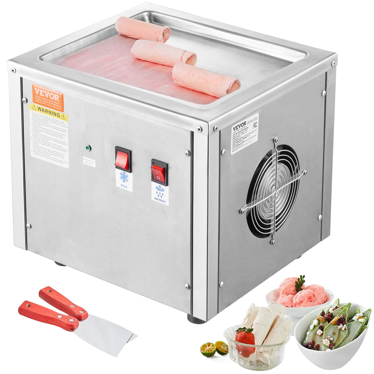 Commercial Ice Roll Maker,Stir-Fried Yogurt Cream Machine 220W, Ice Cream Roll Machine with 9.4" x 11" Square Pan, Button Defrost Method with Food Shovels Perfect for Bars,Cafes Dessert Shops