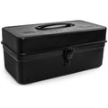 Metal Tool Box, 14" Portable Empty Toolbox with Handle, Latch Closure and Removable Divided StoraTray, Heavy Duty  Tools Organizer, Black