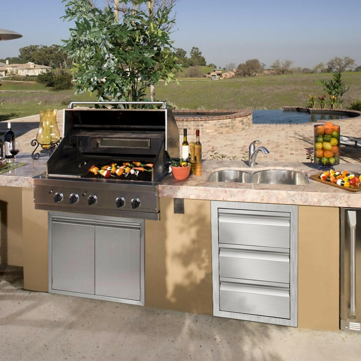BBQ Access Door Triple Drawer 14x20.5x23" Combo Outdoor Kitchen Flush Mount