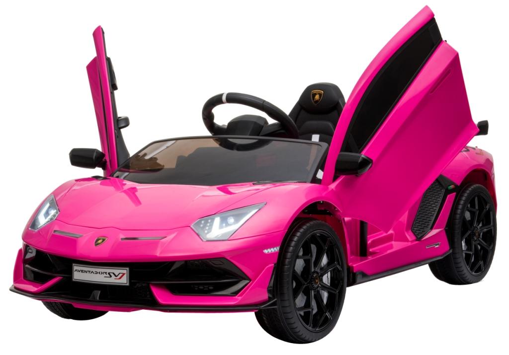 Electric power 12V Lamborghini Aventador ride on car for ONE KID for girls with Remote Control Opening doors LED lights Leather Seat MP3 - Pink