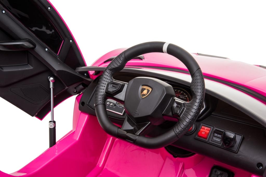 Electric power 12V Lamborghini Aventador ride on car for ONE KID for girls with Remote Control Opening doors LED lights Leather Seat MP3 - Pink