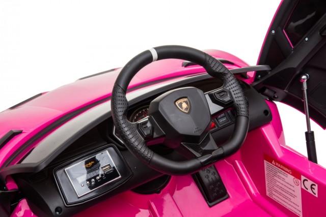 Electric power 12V Lamborghini Aventador ride on car for ONE KID for girls with Remote Control Opening doors LED lights Leather Seat MP3 - Pink