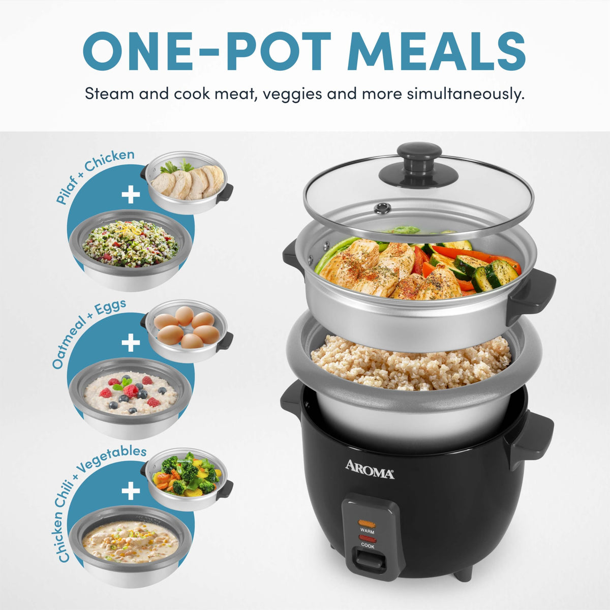 Housewares ARC-363-1NGB 3 Uncooked/6 Cups Cooked Rice Cooker, Steamer, Multicooker, 2-6 cups, Black