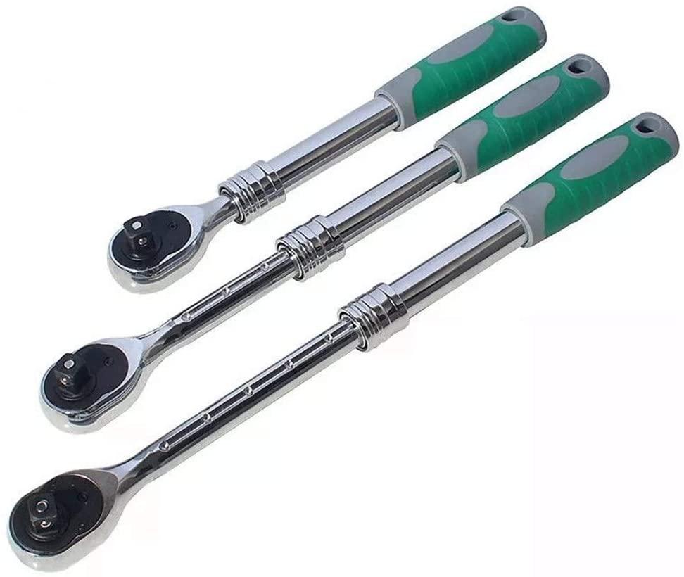 Screwdriver Set, Hand Tools 3pcs 1/2Inch Auto Telescopic Ratchet Wrench Universal Key Spanner Length 31-44cm Torque Wrench Car Bike Repair Tools