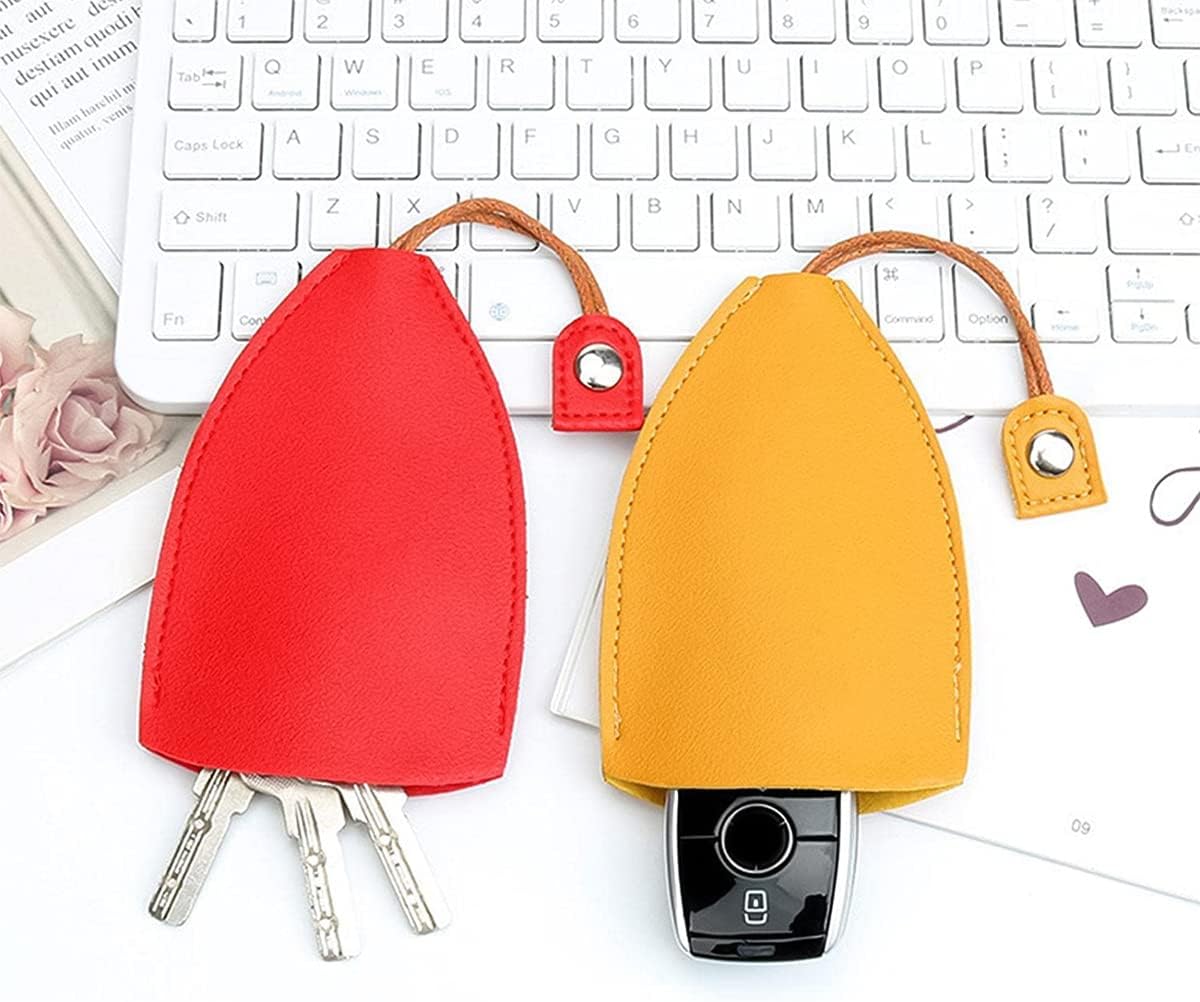 Car Key Case, 2PCS Creative Pull-Out Key Sleeve Keychain Bags, PU Leather Large-Capacity Protective Key Holder Hook (Pink)