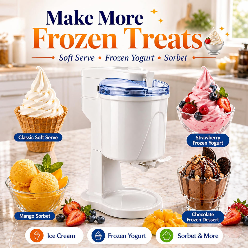 Electric 1.0 Qt Soft Serve Ice Cream Machine with Freezer Bowl, Countertop Ice Cream Maker Machine, Homemade Ice Cream Swirl, Sorbet & Frozen Yogurt Maker, Easy to Clean,Fast Churn 20-35 Minutes