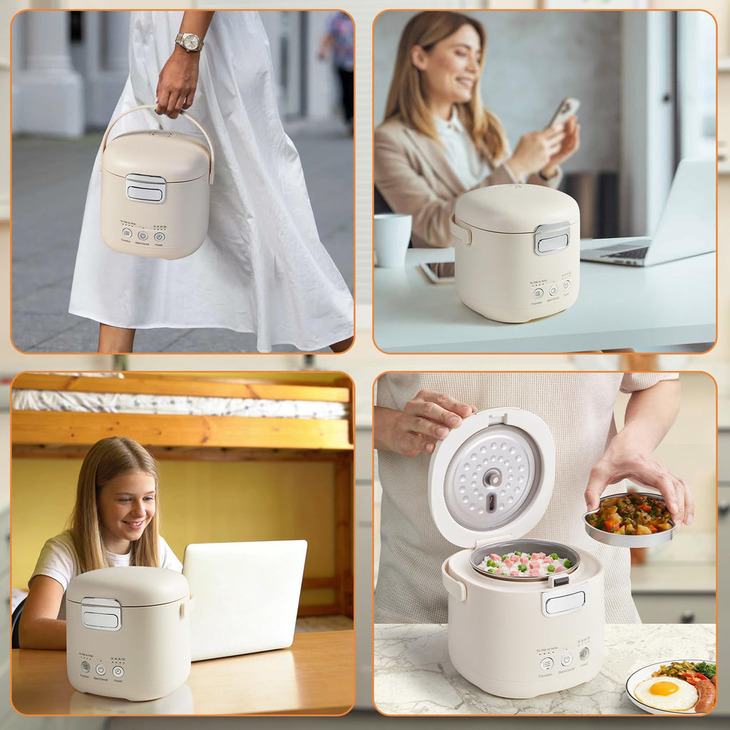 Mini Rice Cooker 2 Cups Uncooked – Compact Small Rice Cooker | with Delay Timer, Non-Stick & Keep Warm for Dorm, Office & On-the-Go