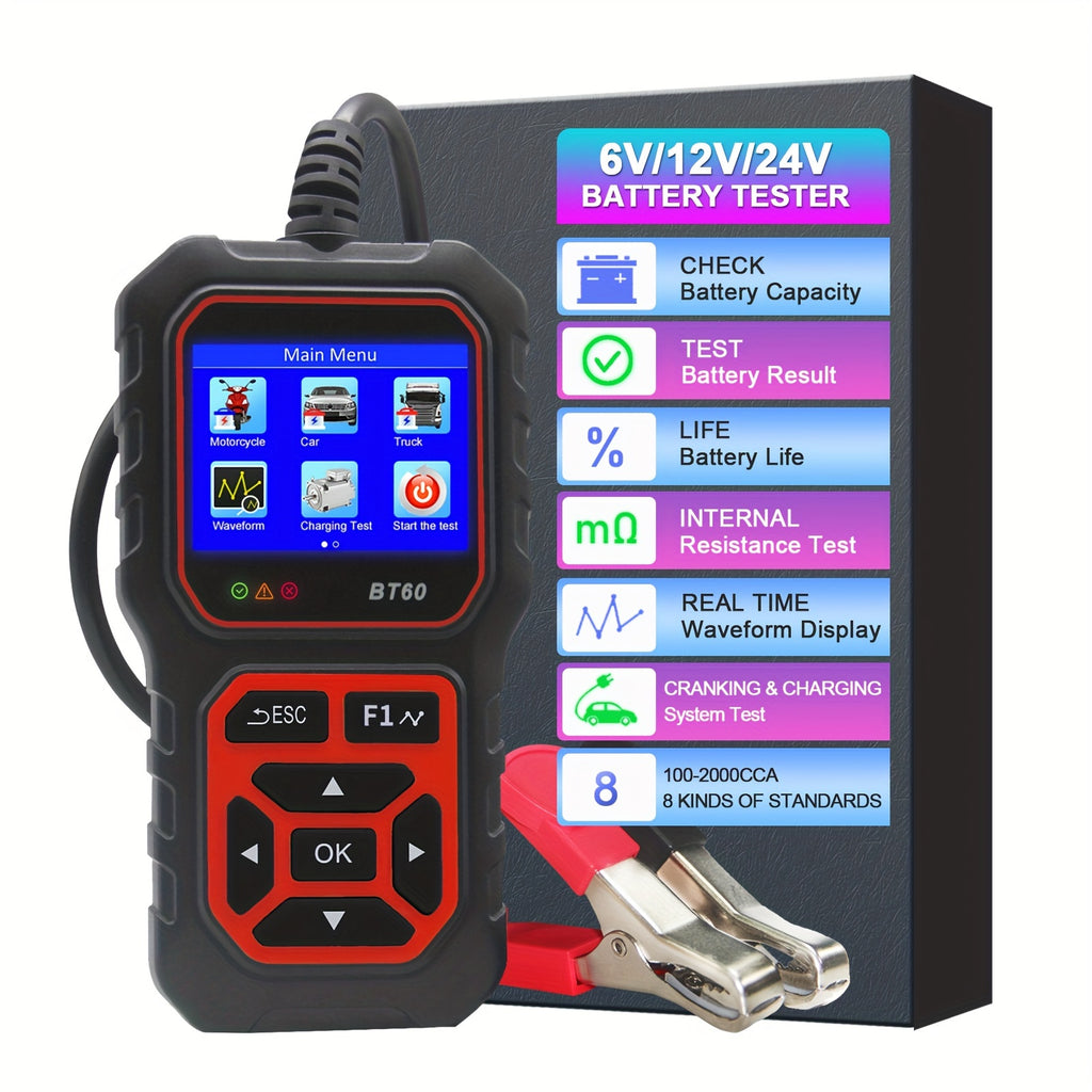 5V-36V Car Battery Tester, Automotive Battery System Tester Digital Auto Battery Analyzer Charging CranTester For Car Truck Motorcyle Vehicle RV