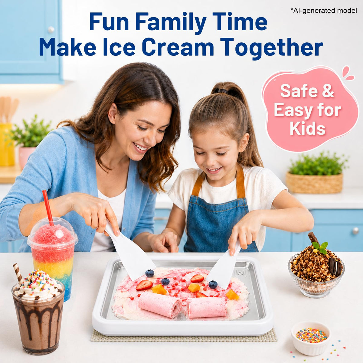 Rolled Ice Cream Maker,  Freeze Tray Ice Cream Maker,Homemade DIY Ice Cream Rolled Maker for Fun Family Activities, Rolled Ice Cream Tray for Yogurt, Sorbetand and Gelatod, White
