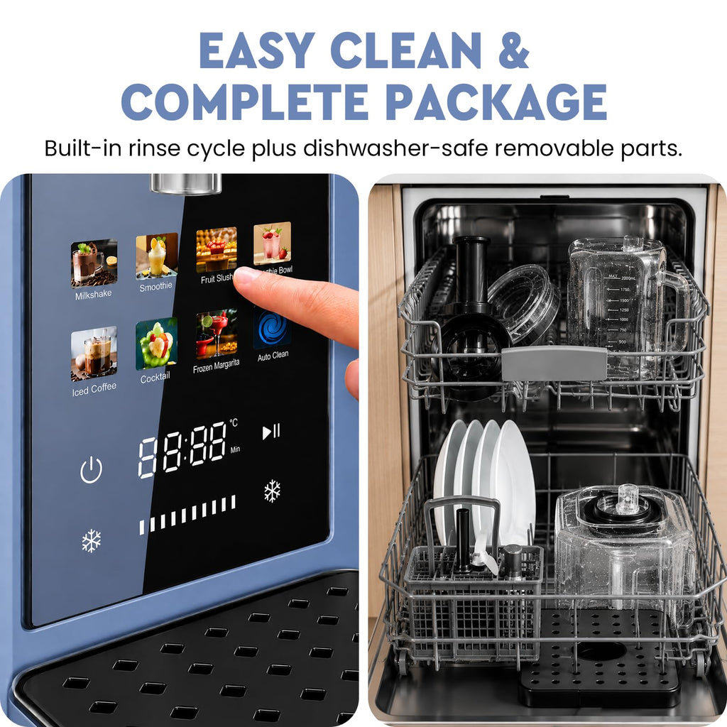 Slushie Machine, 88oz Slushie Maker with Adjustable Temperature, LED Display, Auto-Clean, 7-in-1 Frozen Drink Maker for Ice Cream, Frappés, Milkshakes, and Frozen Margaritas-blue
