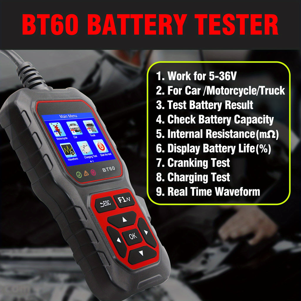 5V-36V Car Battery Tester, Automotive Battery System Tester Digital Auto Battery Analyzer Charging CranTester For Car Truck Motorcyle Vehicle RV