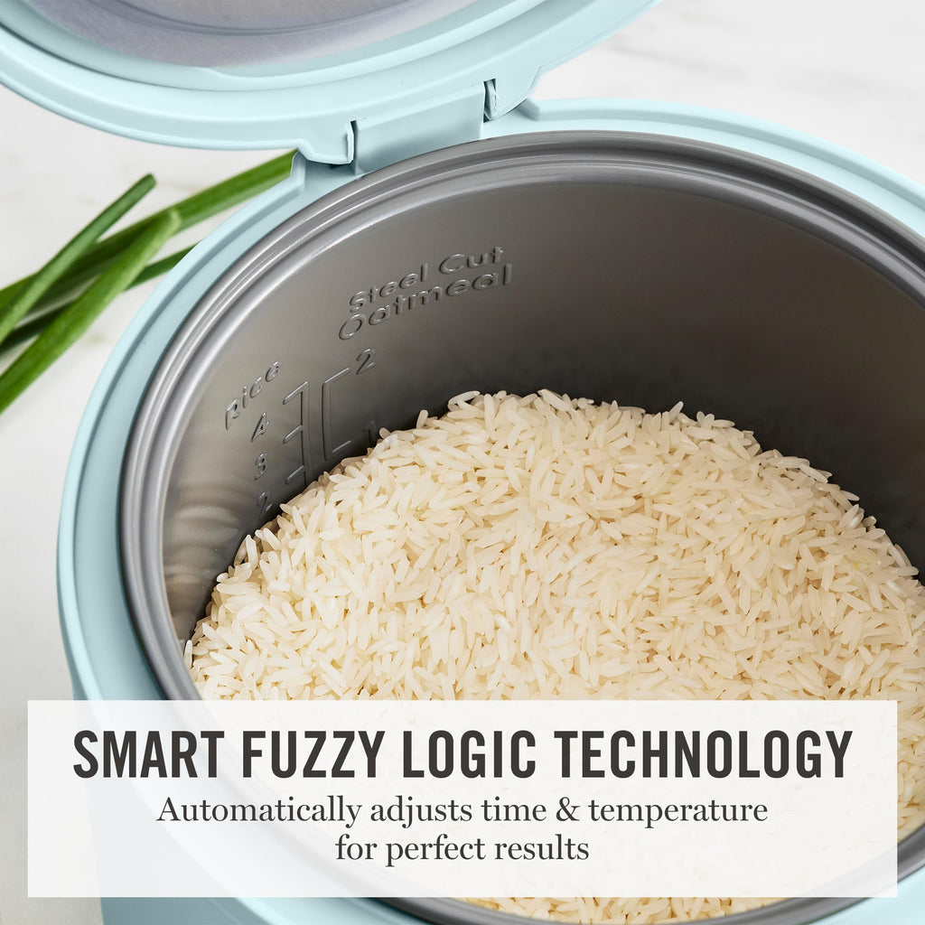 Rice Cooker, 4 Cup (Uncooked) / 8 Cup (Cooked), Ceramic Non-Stick Removable Pot, Keep Warm, Measure Markings, Steam Basket, Brown & Sushi Rice,  Cook, Quinoa, Grains, Oats, Sky Blue