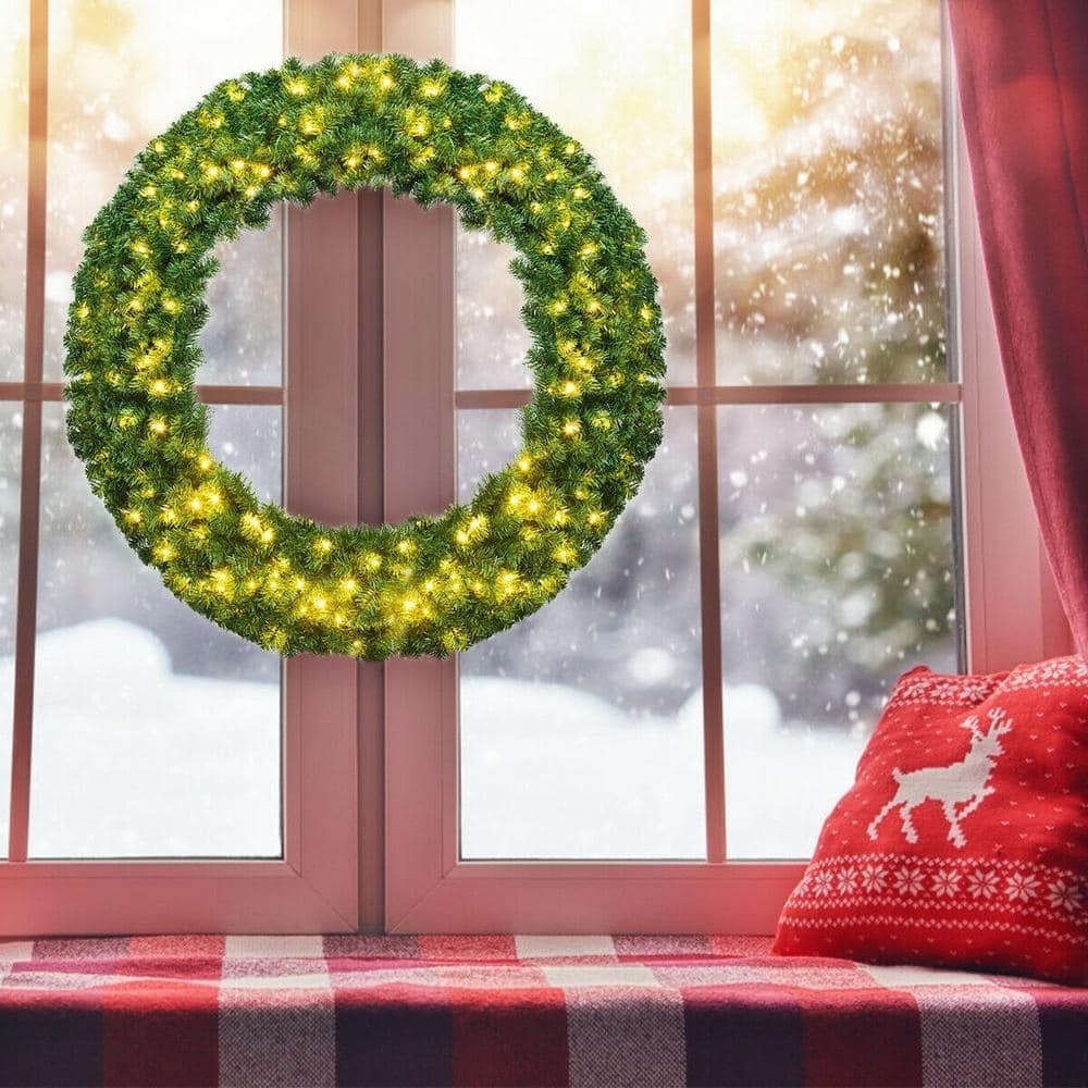 48 in. Green Pre-Lit LED Artificial Christmas Wreath
