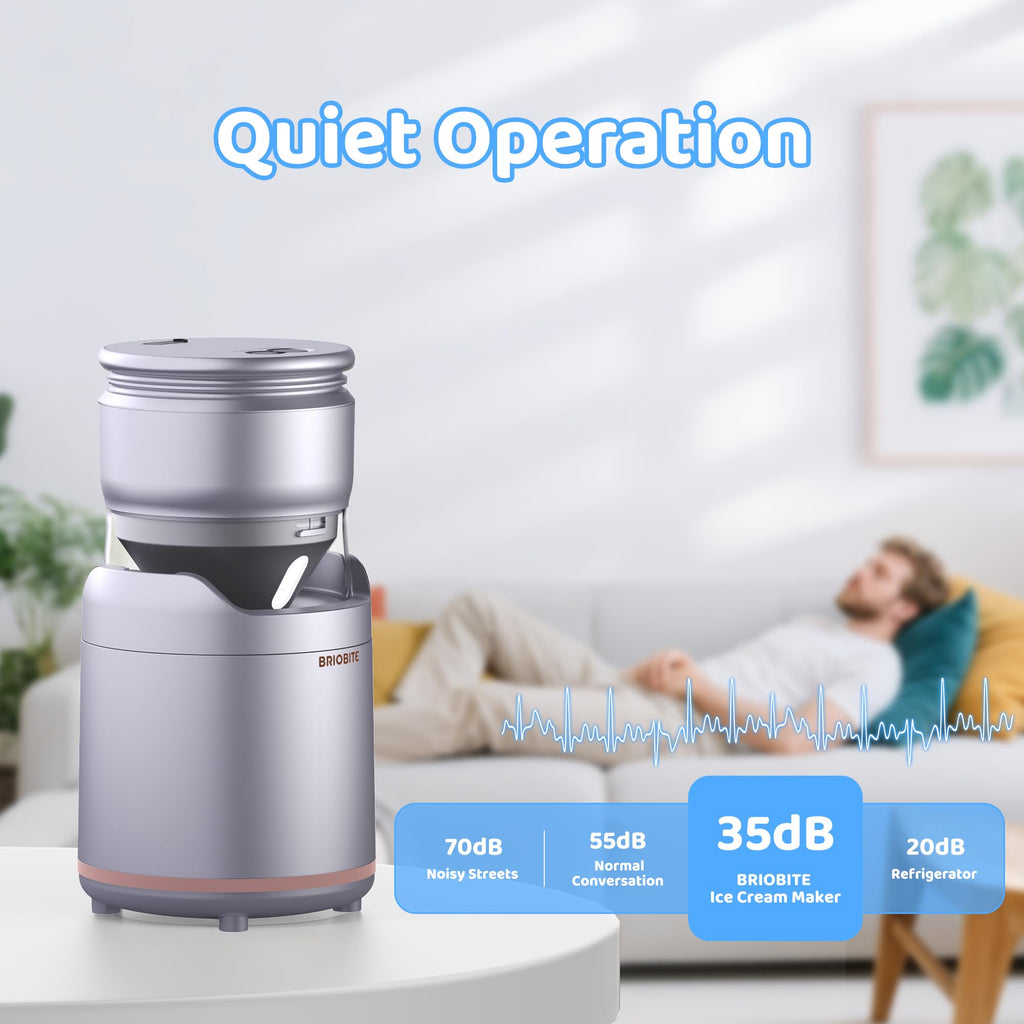 Ice Cream Maker,Rechargeable Soft Ice Cream Machine with Low Noise,Compact for 1-2 Servings,Perfect for Sorbet,Gelato,Frozen Yogurt,Silver
