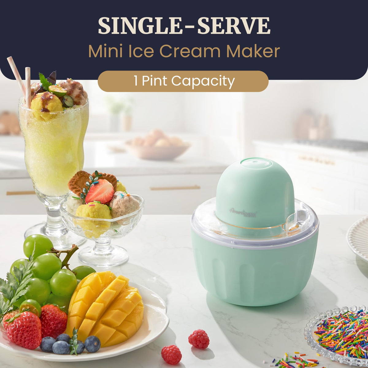 Americana Collection Elite Pint PerfectEIM1205M 1 Pint Ice Cream Maker Freezing Mug, Frozen Yogurt, Sorbet, Gelato Treat, Recipes, Mint